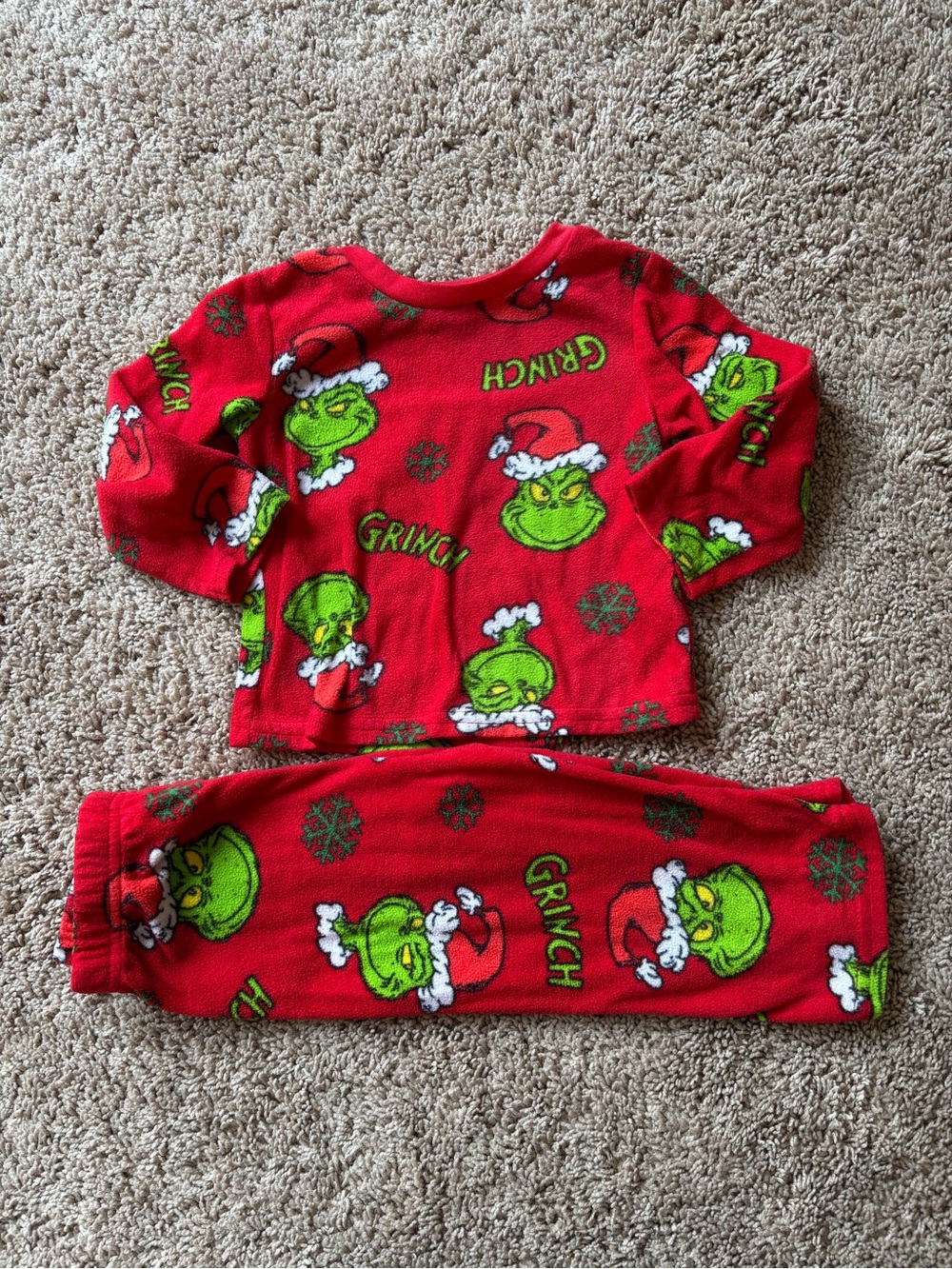 Kids' Grinch Red Fleece Pajama Set